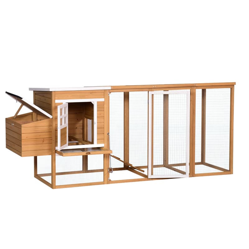 Wooden chicken cage with wire mesh