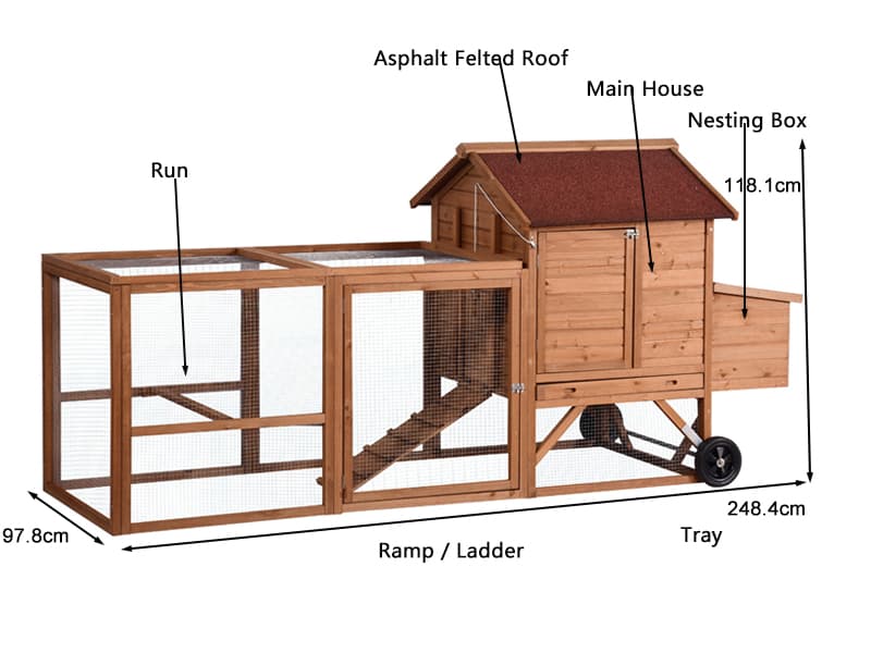 Large wooden chicken coop with wheels