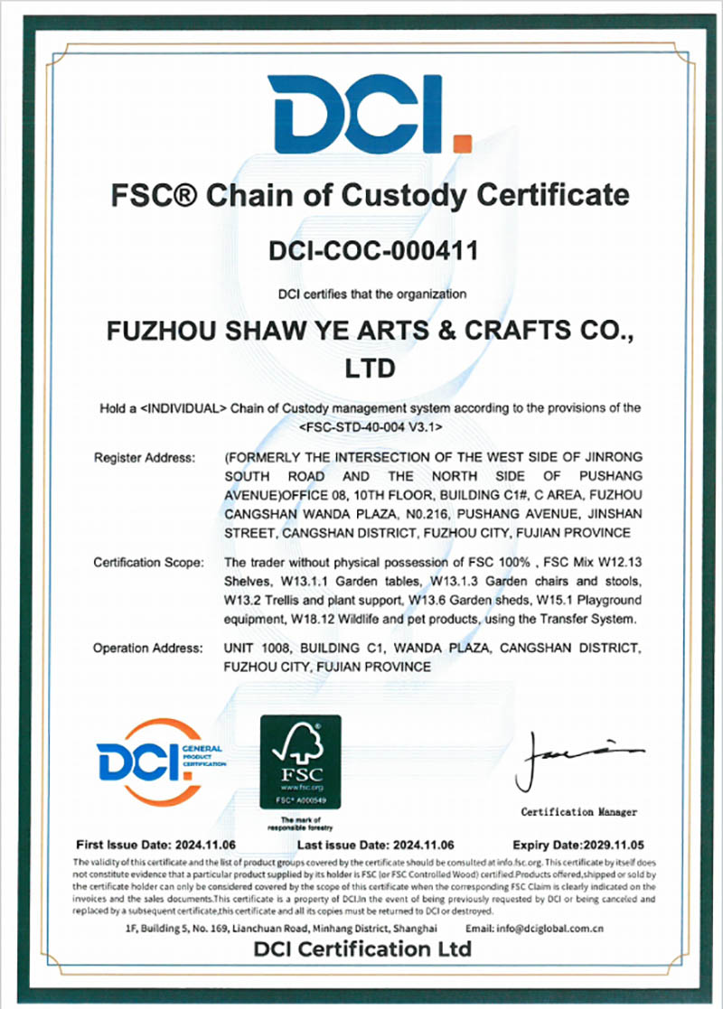 Fuzhou Shaw Ye FSC certification
