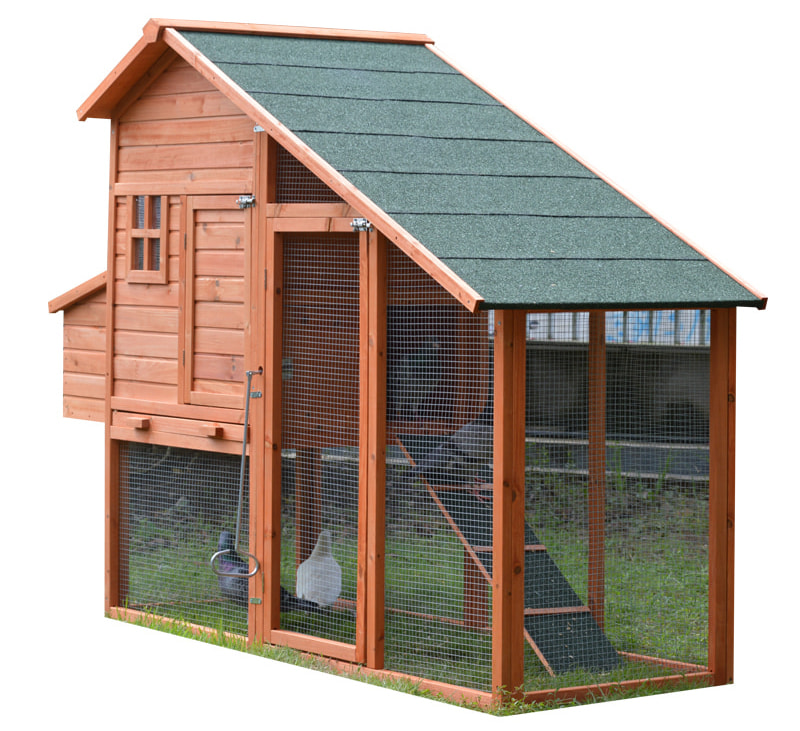 wooden brown fir wood chicken coop with vent