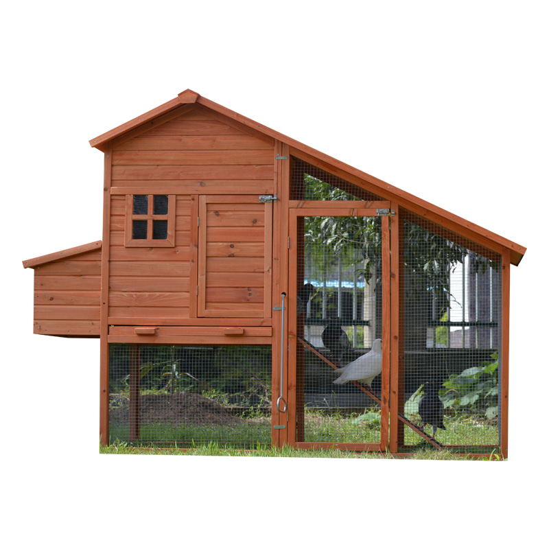 Solid fir wood chicken coop with a ramp