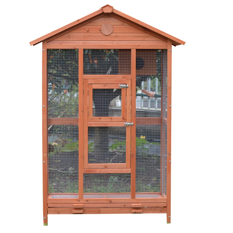 Vertical wooden bird cage