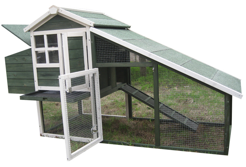 wooden green cozy fir wood chicken coop with vent