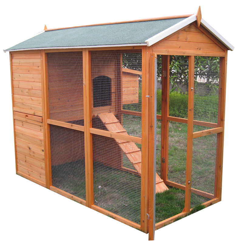 wooden brown cozy fir wood chicken coop with vent