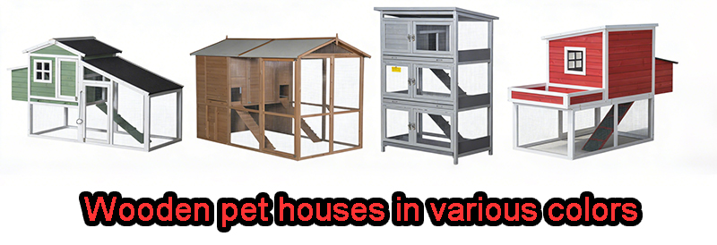 Wooden pet houses in various colors