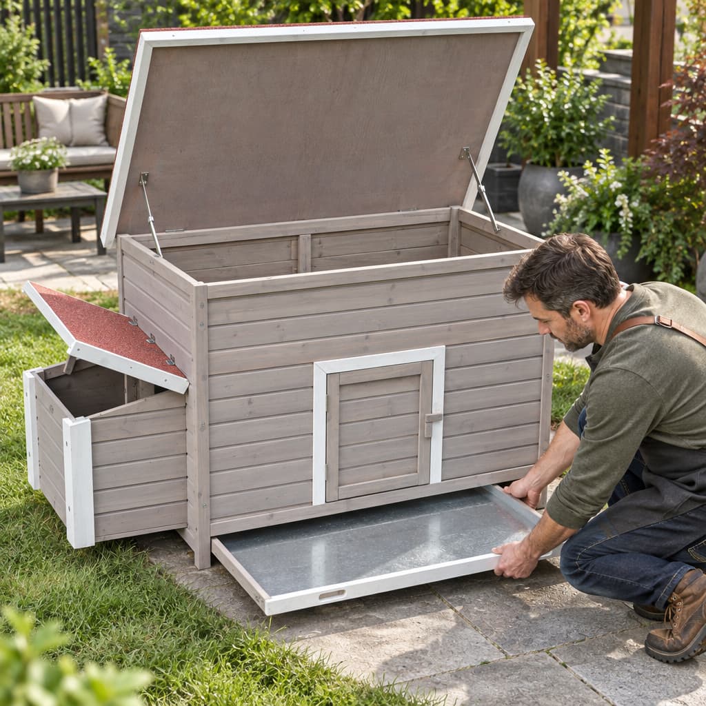 Key Features: Detachable Nesting Box, Fully Opening Roof, Foldable Anti-Slip Ramp